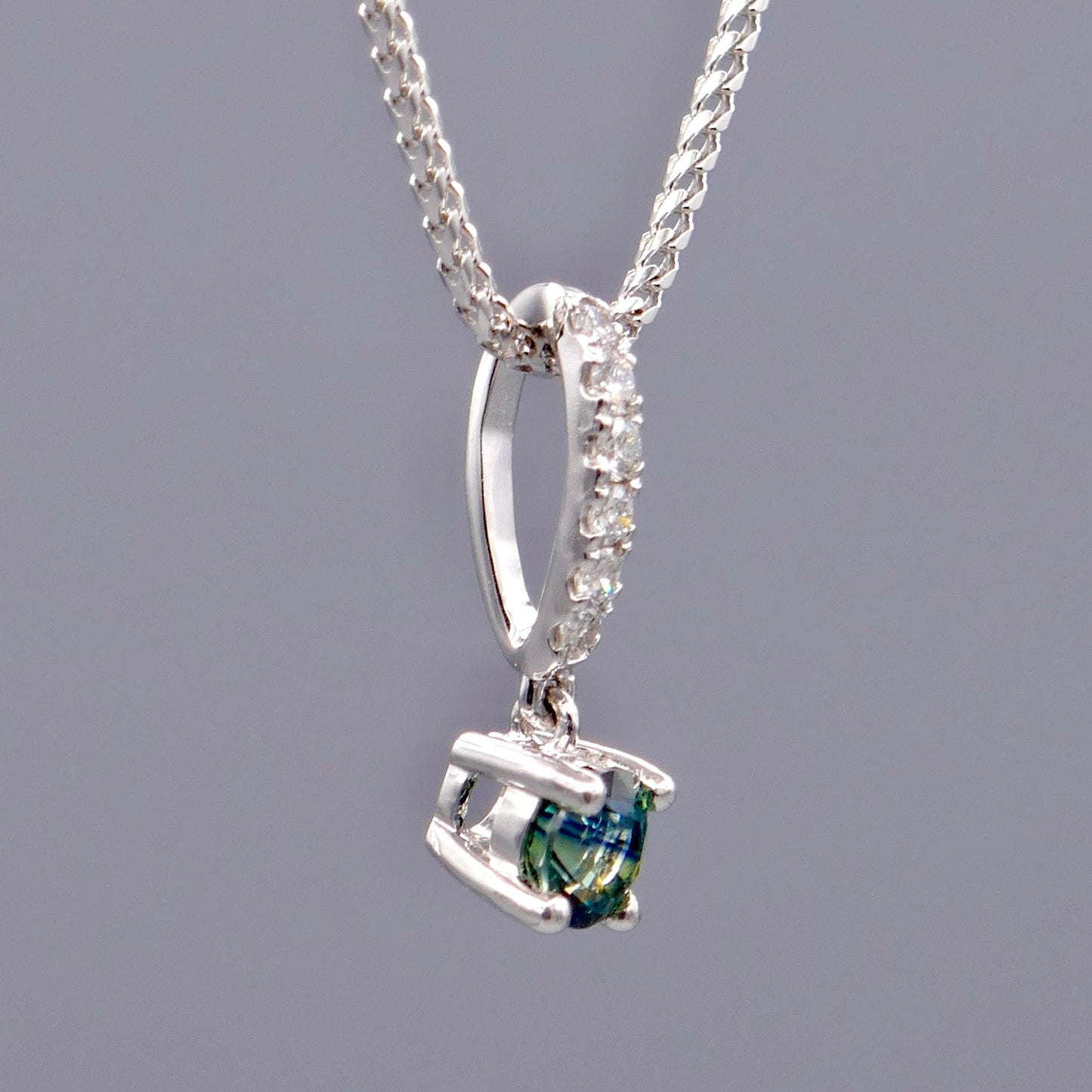 18K White Gold Necklace w/ Montana Sapphire & Diamonds