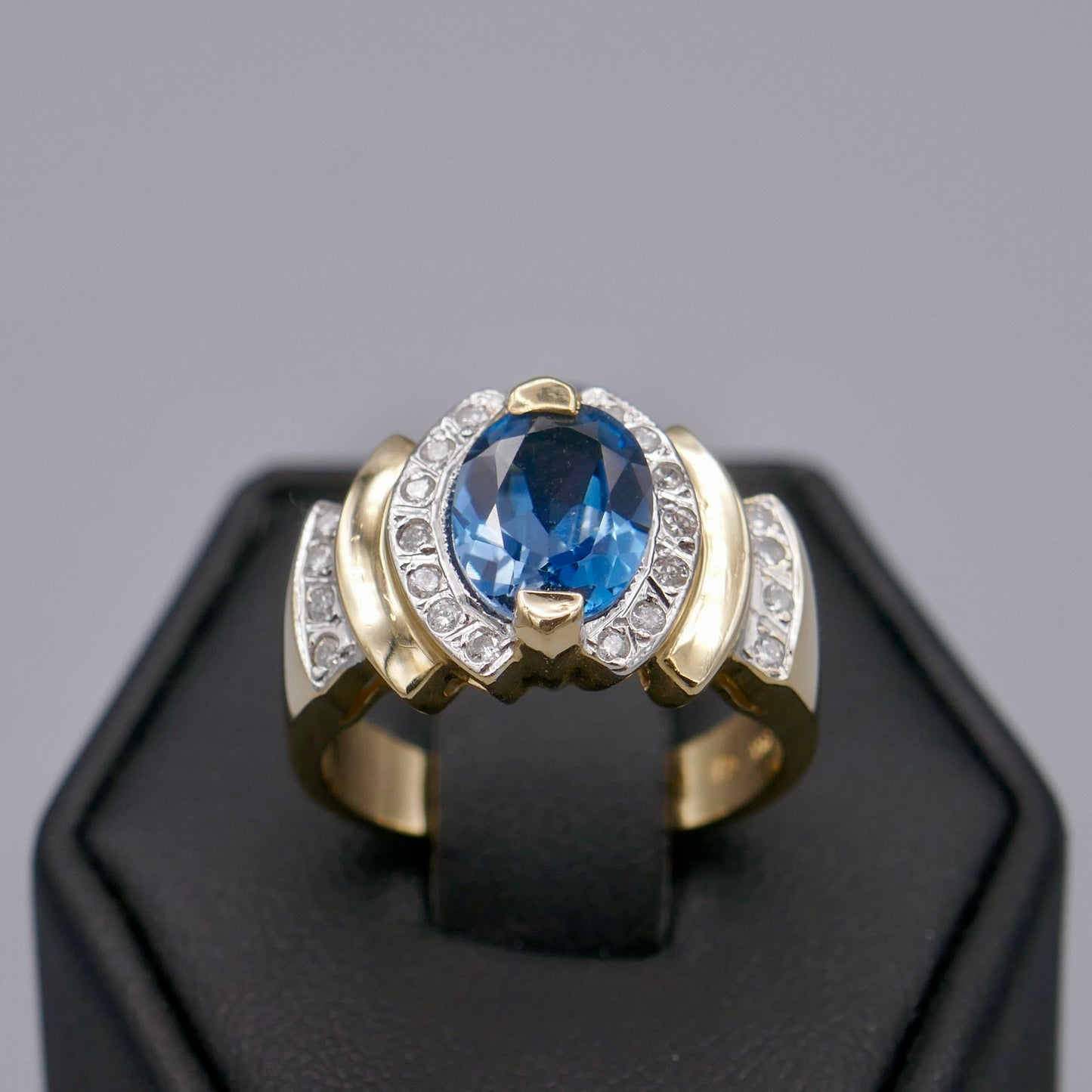 14K Yellow Gold Ring w/ Topaz & Diamonds