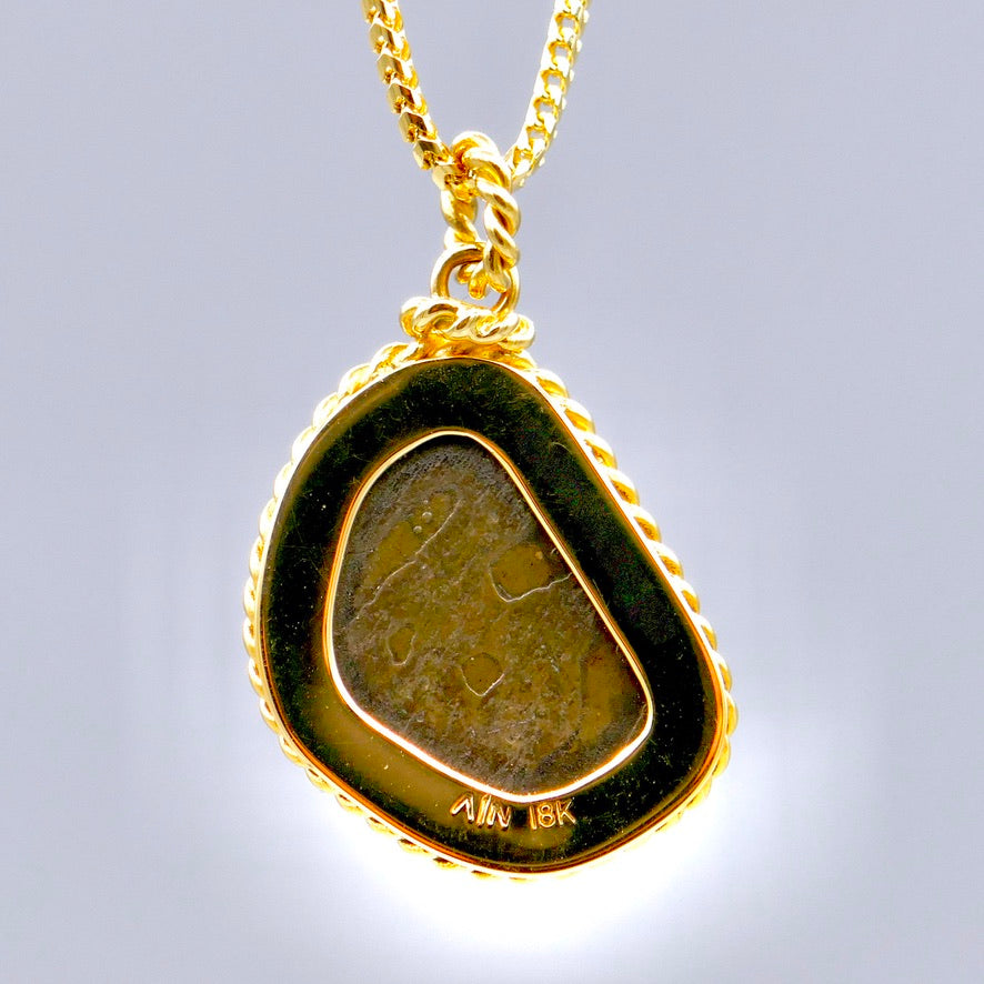 18K Yellow Gold Roped Ammolite Necklace - Red