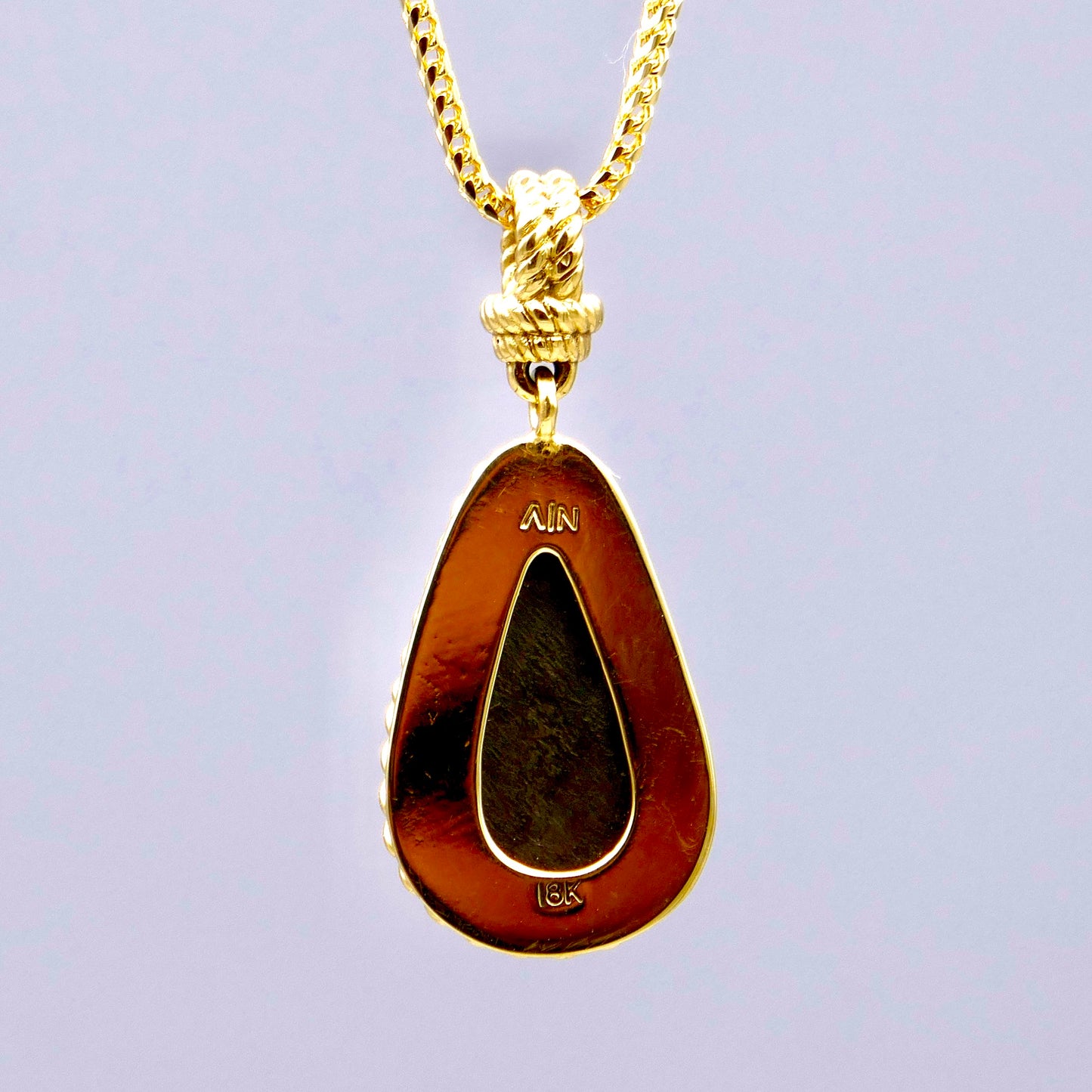 18K Yellow Gold Roped Ammolite Necklace - Green & Gold