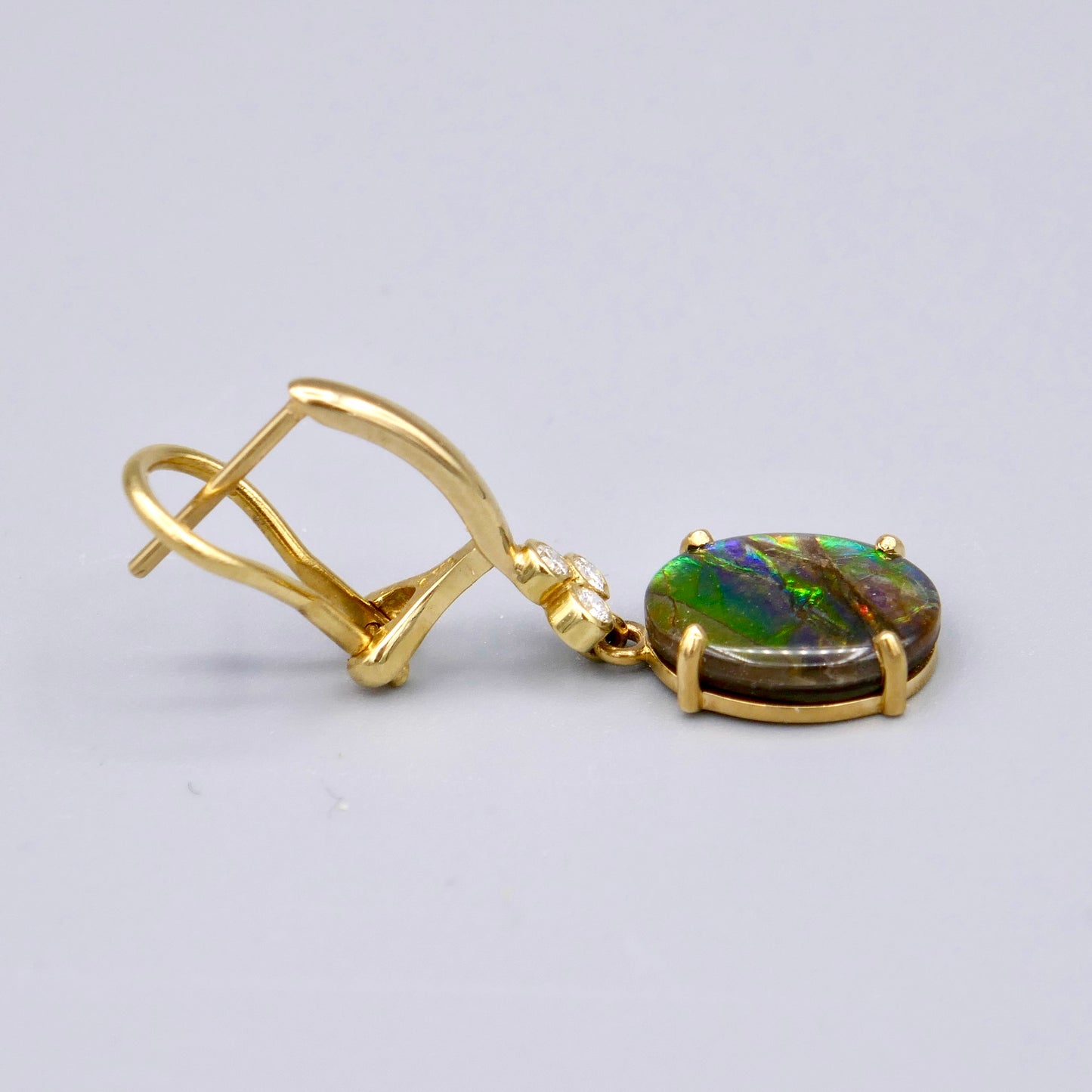 18K Yellow Gold Ammolite Earings w/ Diamonds