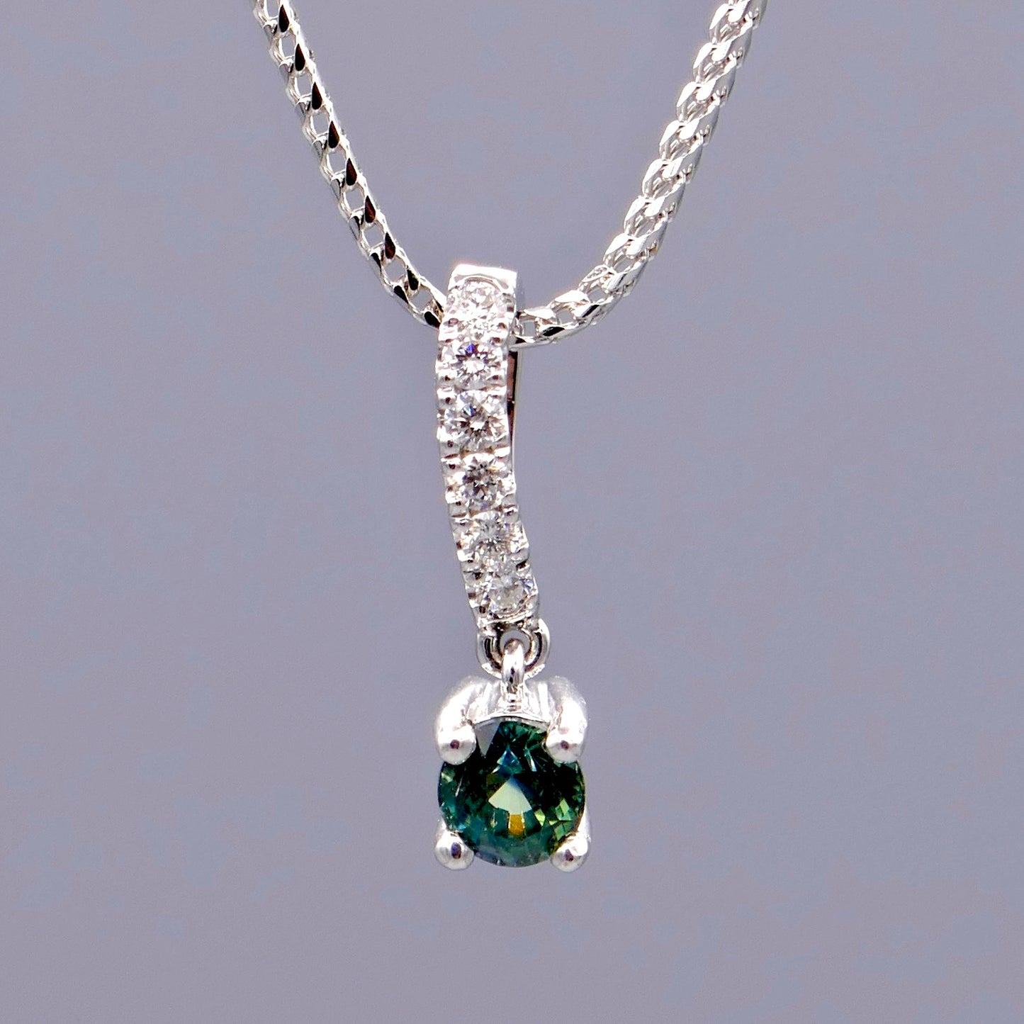 18K White Gold Necklace w/ Montana Sapphire & Diamonds
