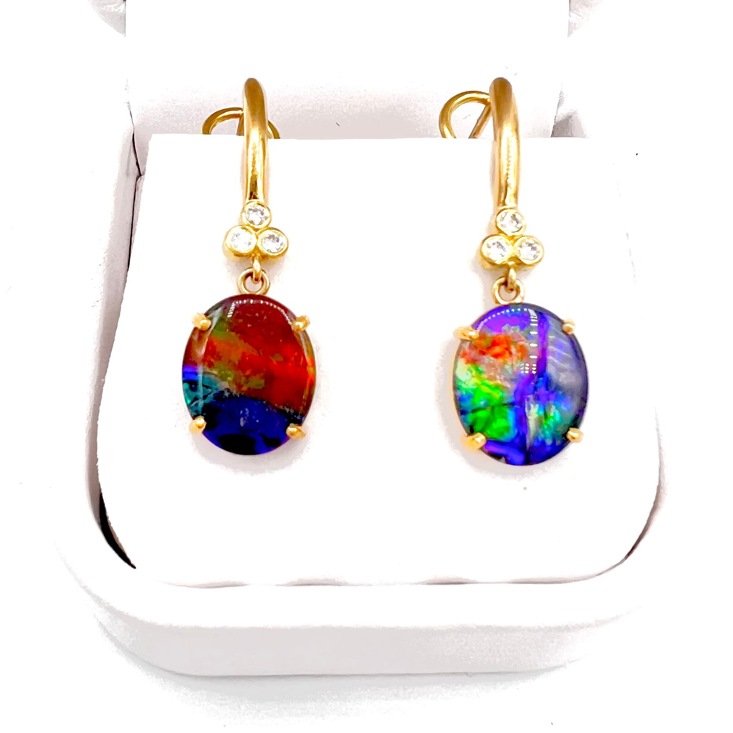 18K Yellow Gold Ammolite Earrings w/ Diamonds