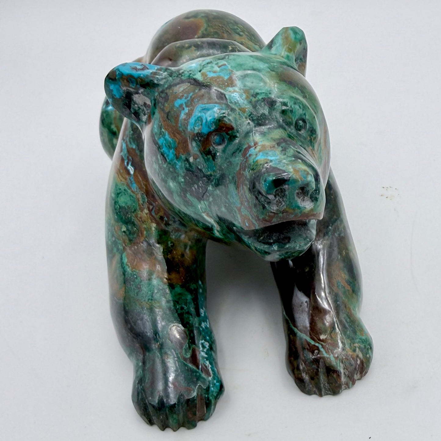 Playful Tide – Chrysocolla Cub Bear Sculpture
