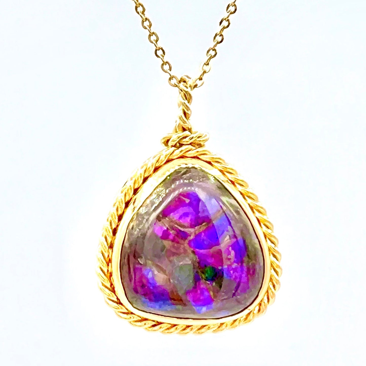 18K Yellow Gold Roped Ammolite Necklace - Violet
