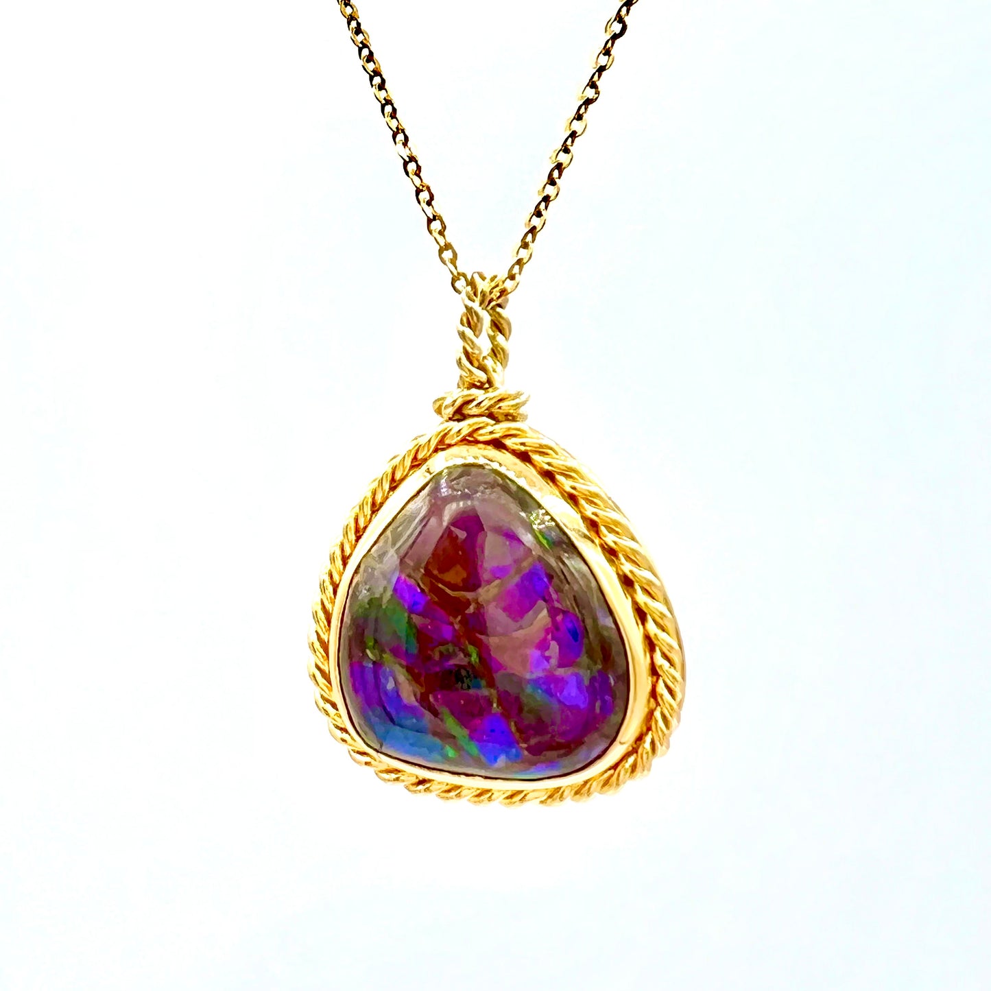 18K Yellow Gold Roped Ammolite Necklace - Violet