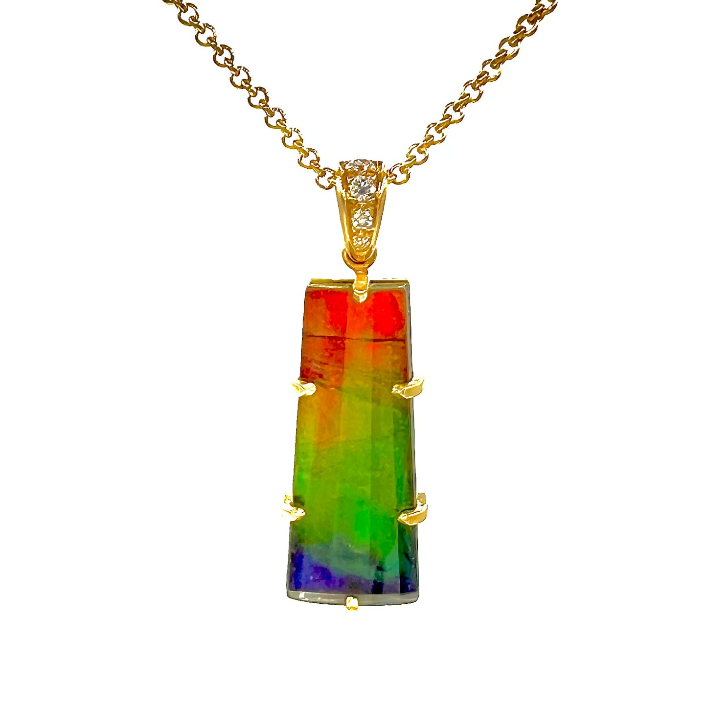 Ammolite Pendant 18K Yellow Gold w/ Diamonds