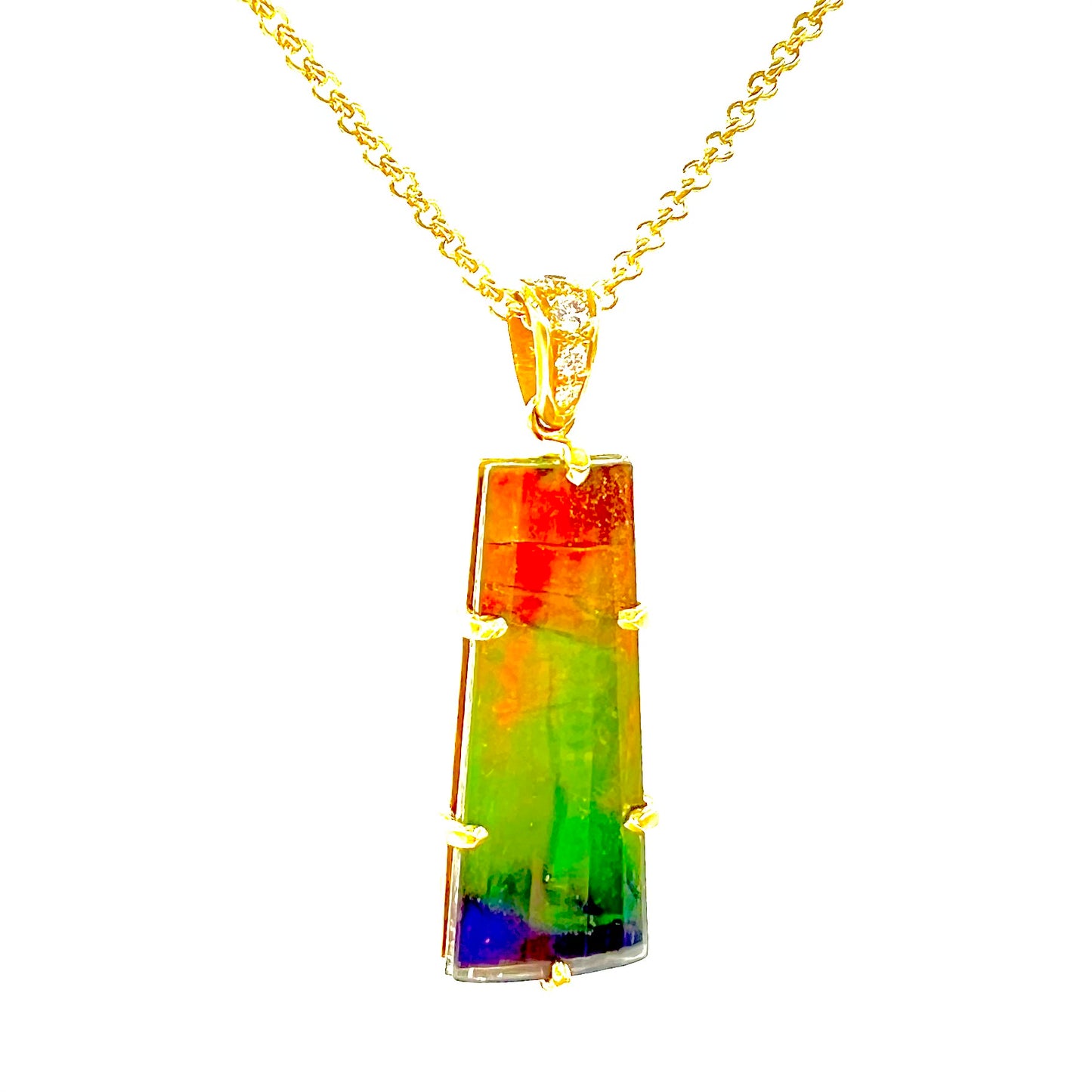Ammolite Pendant 18K Yellow Gold w/ Diamonds
