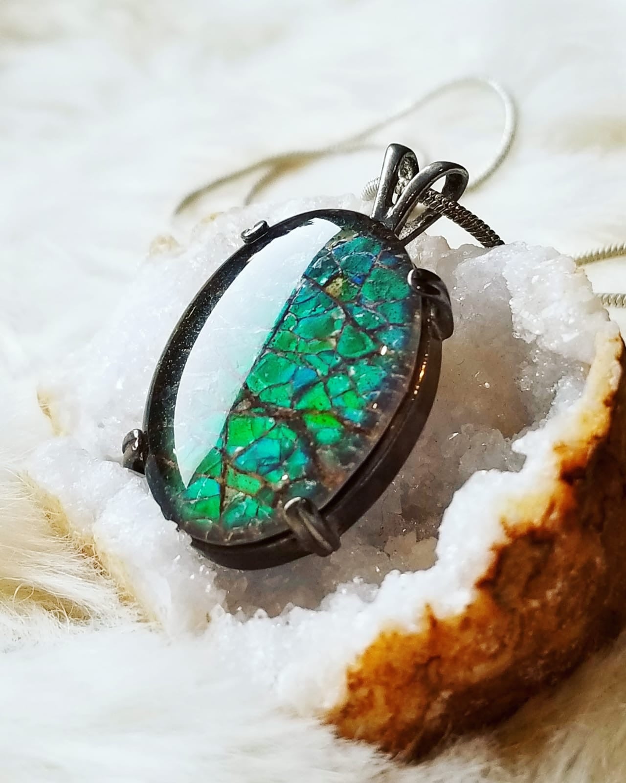 Ammolite Emerald Pendant