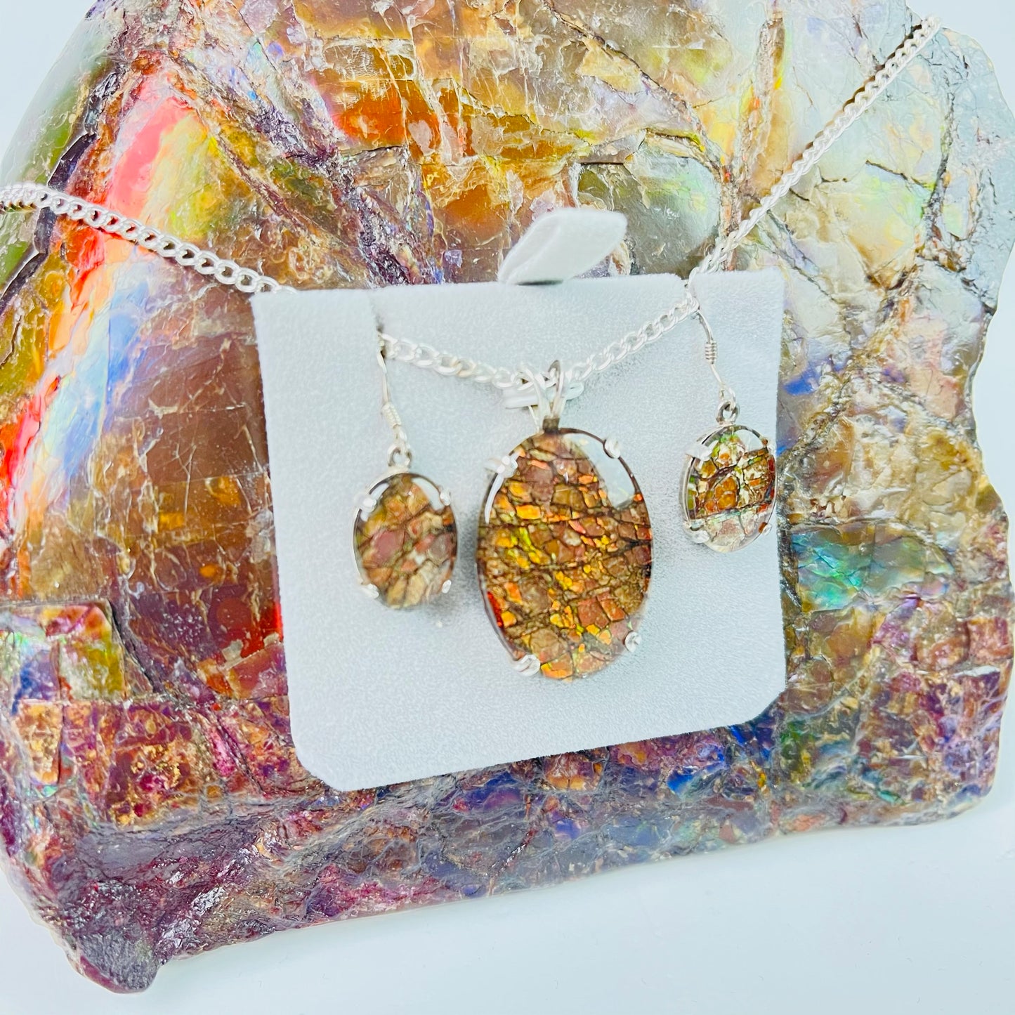 SOLD Ammolite Pendant & Earrings Set