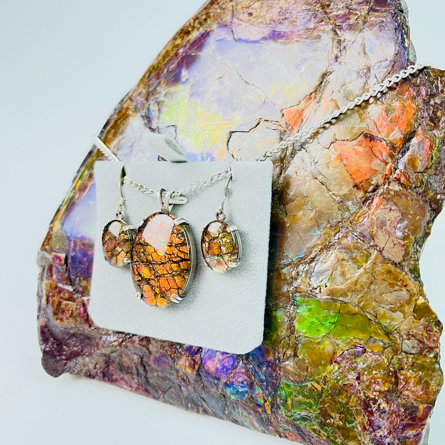SOLD Ammolite Pendant & Earrings Set