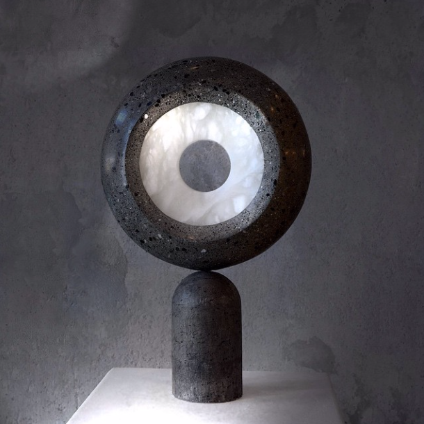 This designer alabaster and basalt stone light looks so balanced and natural.