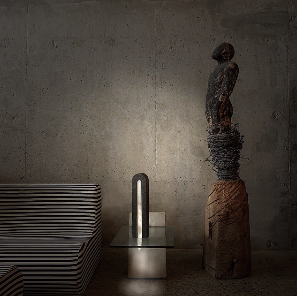 This artistic basalt and alabaster light looks like it's from another realm or world.  The perfect inlay and artistically designed stone light would look amazing in any interior designer space.