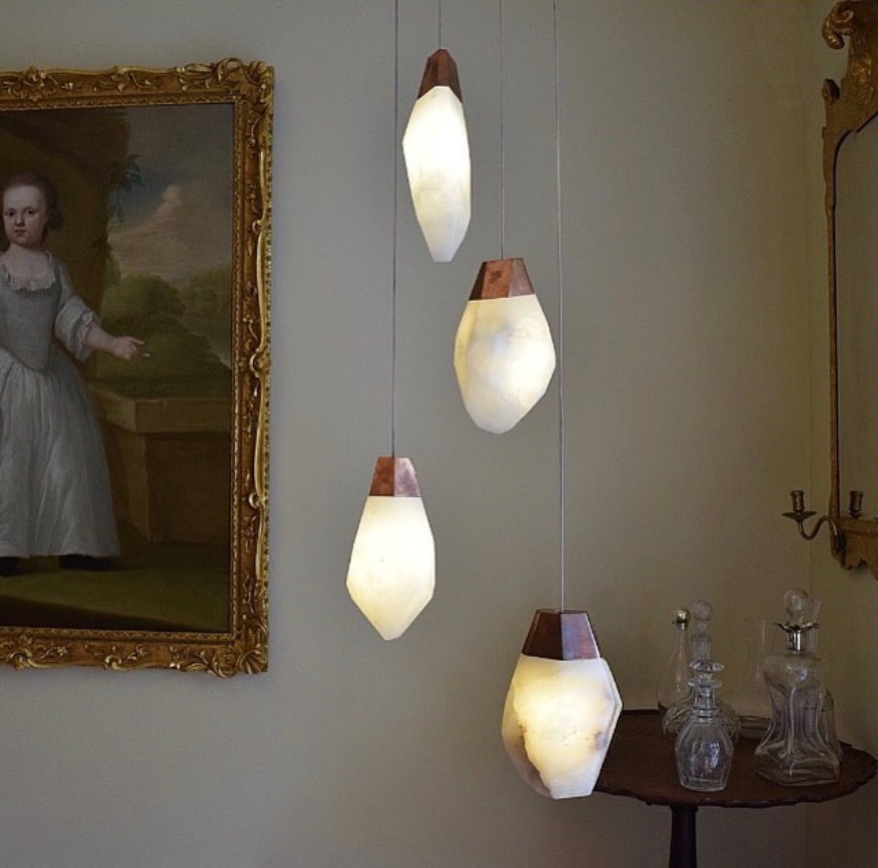 Alabaster stone interior lights available at Fatoom Stone Art look great in modern or classic spaces.