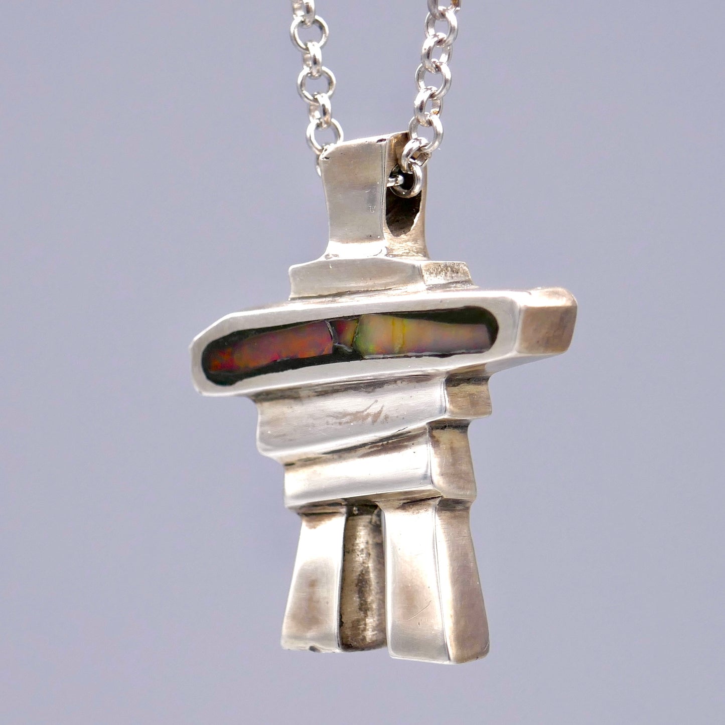 Sterling Silver Inukshuk Pendant w/ BC Opals