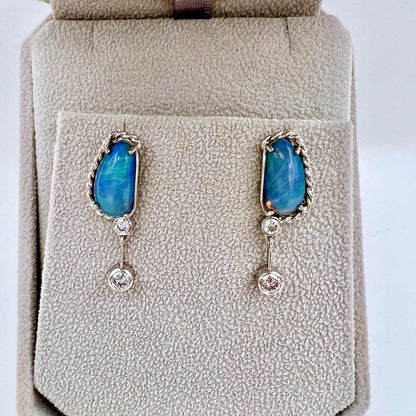 Ocean Opals - 18K White Gold & Diamond Earrings