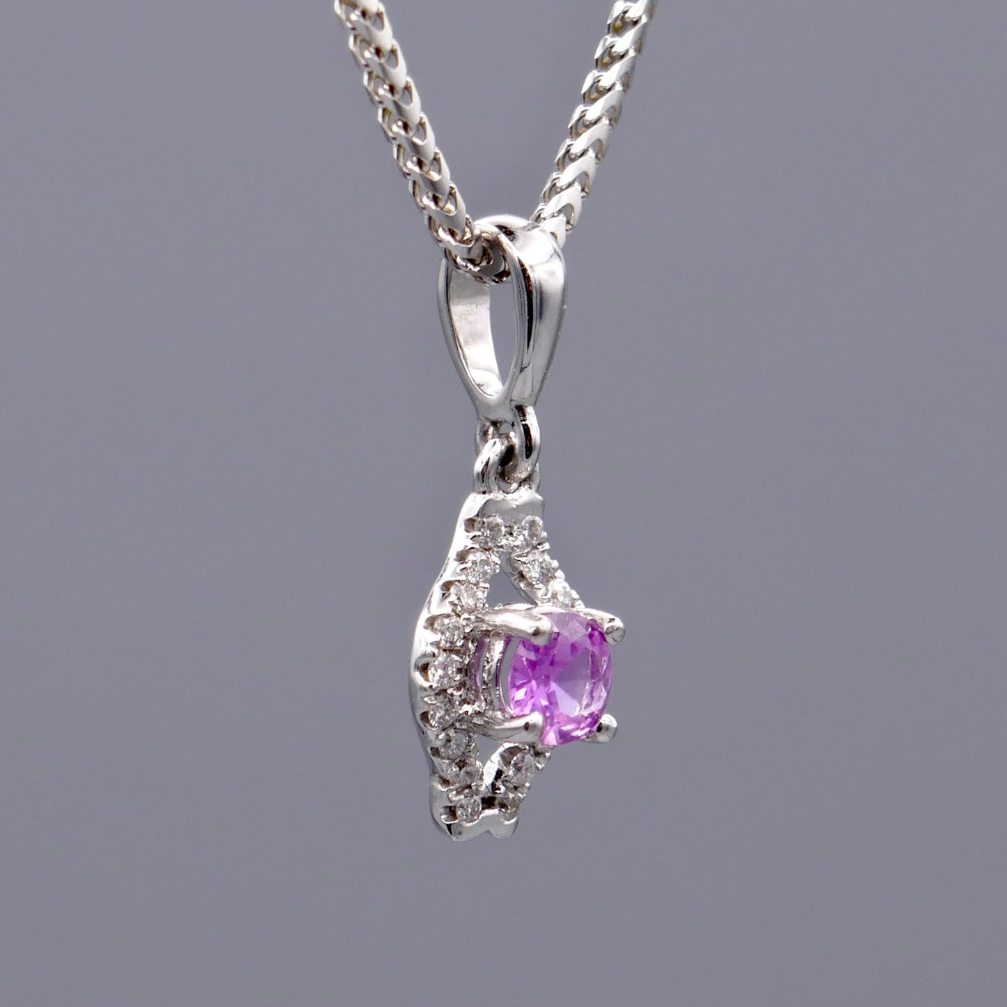 14K White Gold Sapphire Necklace w/ Diamonds