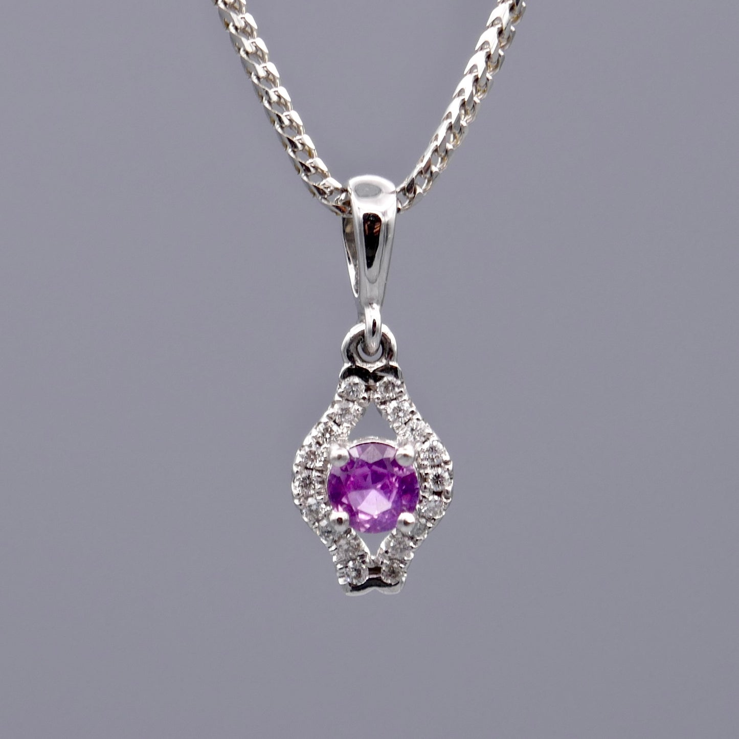 14K White Gold Sapphire Necklace w/ Diamonds