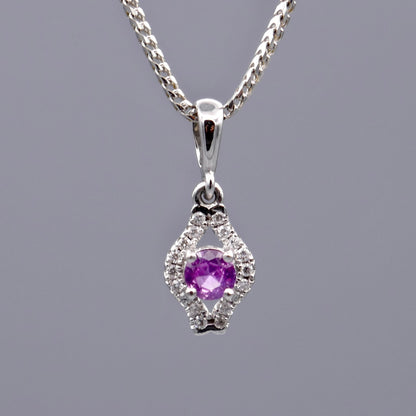 14K White Gold Sapphire Necklace w/ Diamonds