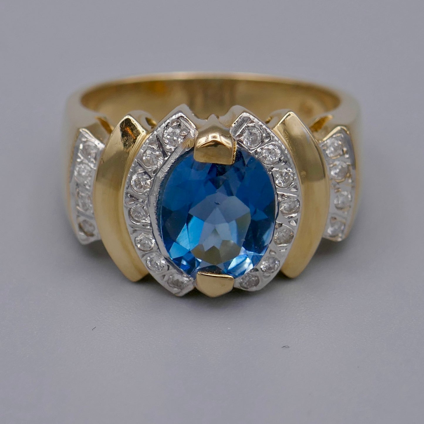 14K Yellow Gold Ring w/ Topaz & Diamonds