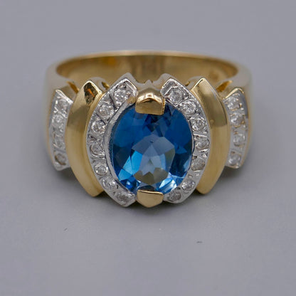 14K Yellow Gold Ring w/ Topaz & Diamonds