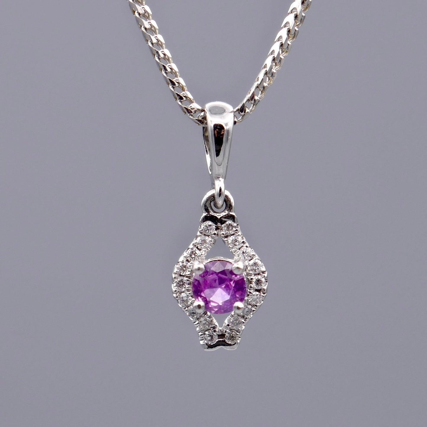 14K White Gold Sapphire Necklace w/ Diamonds