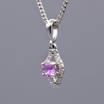 14K White Gold Sapphire Necklace w/ Diamonds