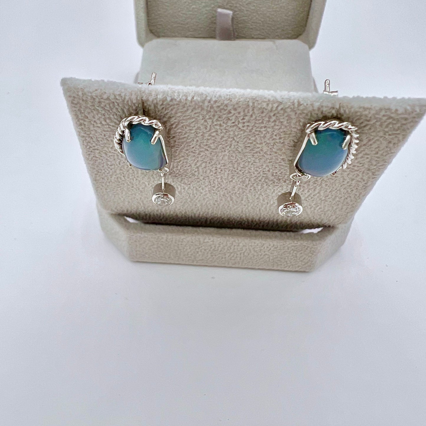 Ocean Opals - 18K White Gold & Diamond Earrings
