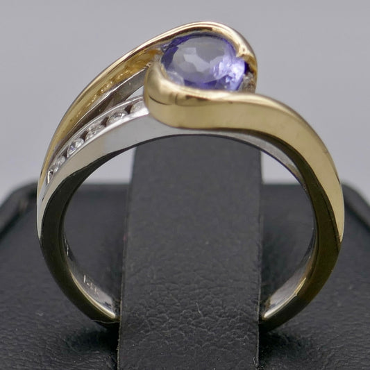 14K White & Yellow Gold Ring w/ Tanzanite & Diamonds