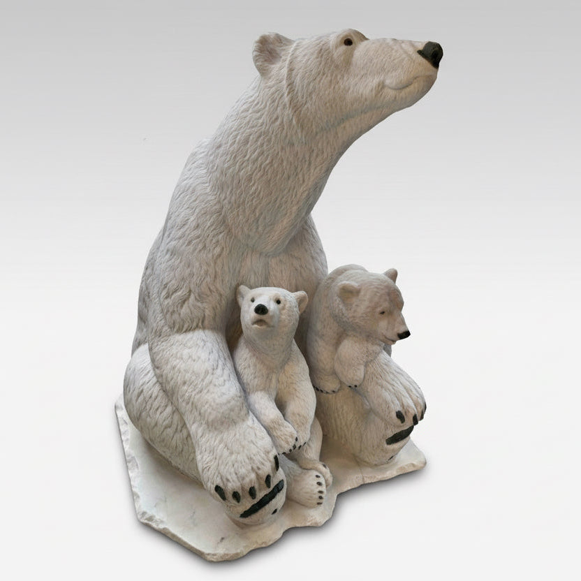 Canadian marble polar bear sculpture of a life size polar bear with cubs