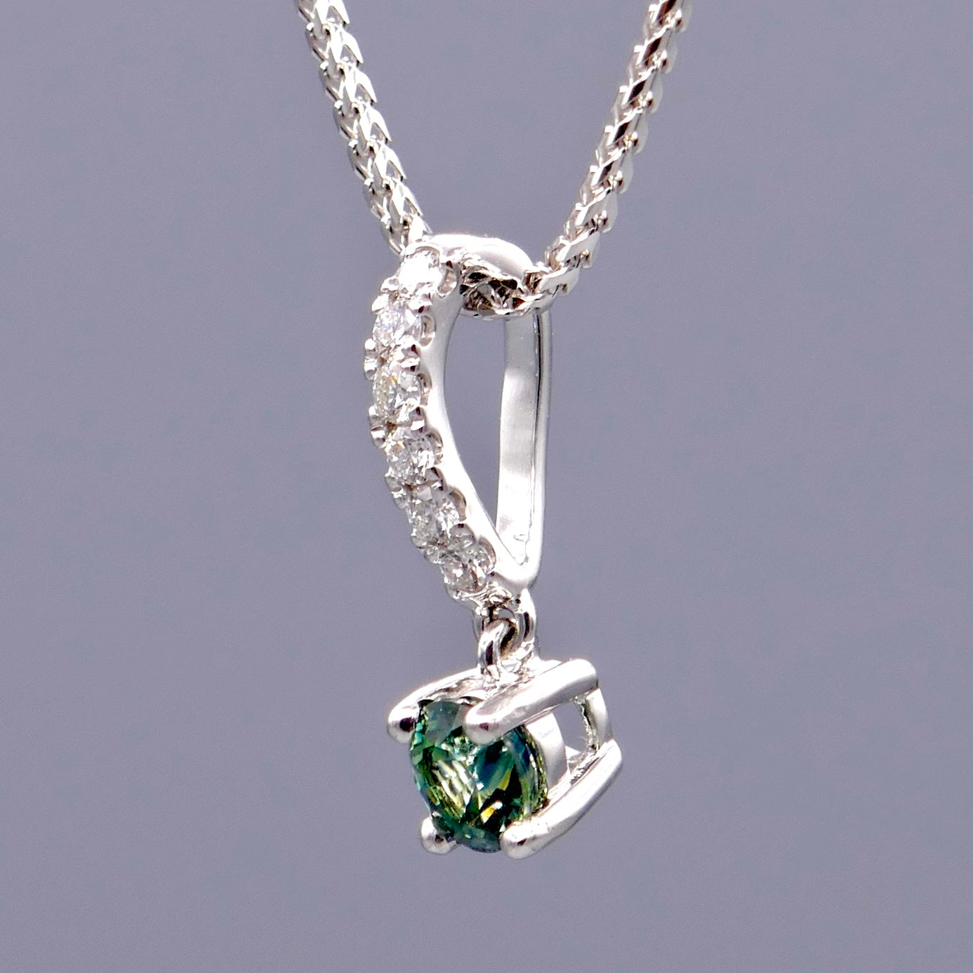 18K White Gold Necklace w/ Montana Sapphire & Diamonds