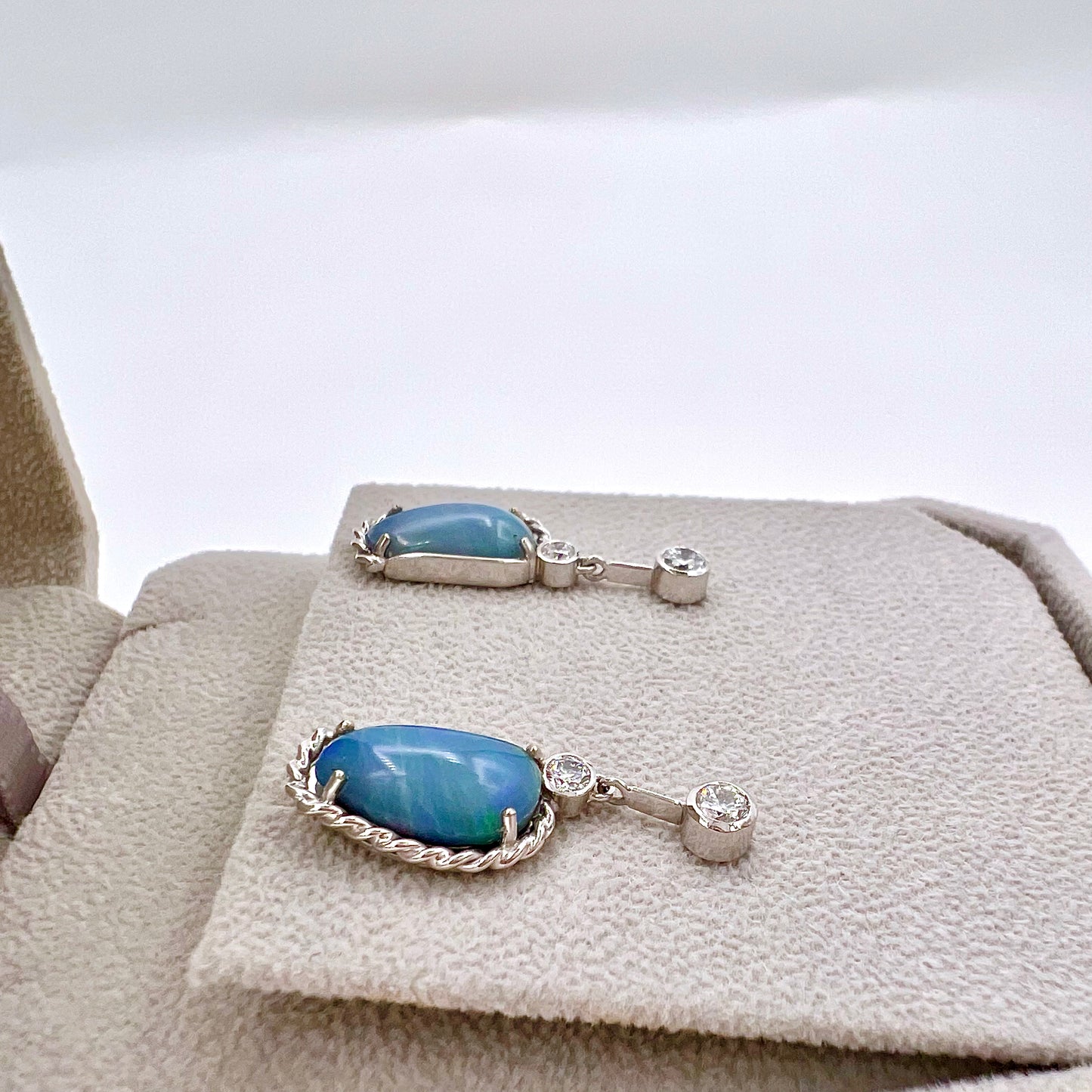 Ocean Opals - 18K White Gold & Diamond Earrings