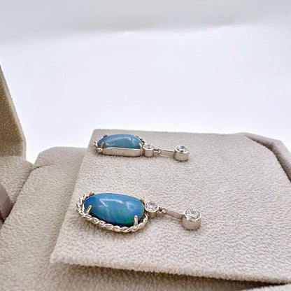 Ocean Opals - 18K White Gold & Diamond Earrings