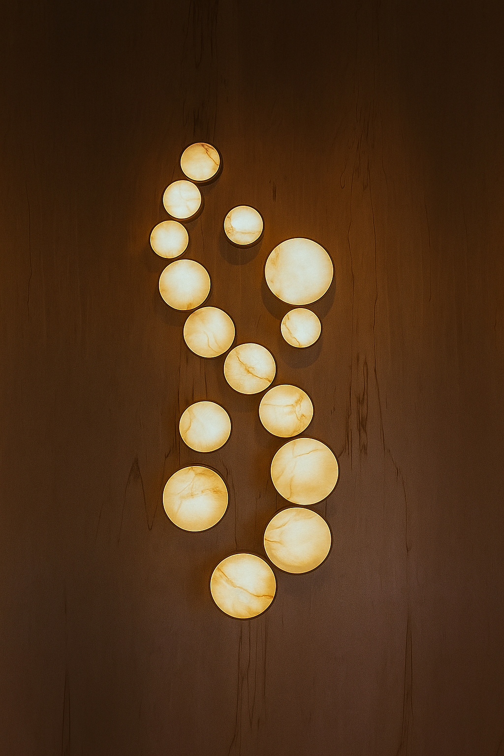 These beautiful alabaster clusters or pendant lights are magnificent as a floating wall or ceiling canopy. Made bespoke for your project in any size. This modern lighting design can be customized to fit any space, adding a touch of elegance and sophistication to your home or business. With an adjustable dimmer control, you can easily adjust the brightness to any setting.