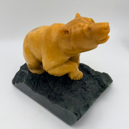 golden bear stone art on jade base