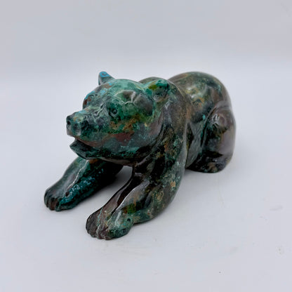 Playful Tide – Chrysocolla Cub Bear Sculpture