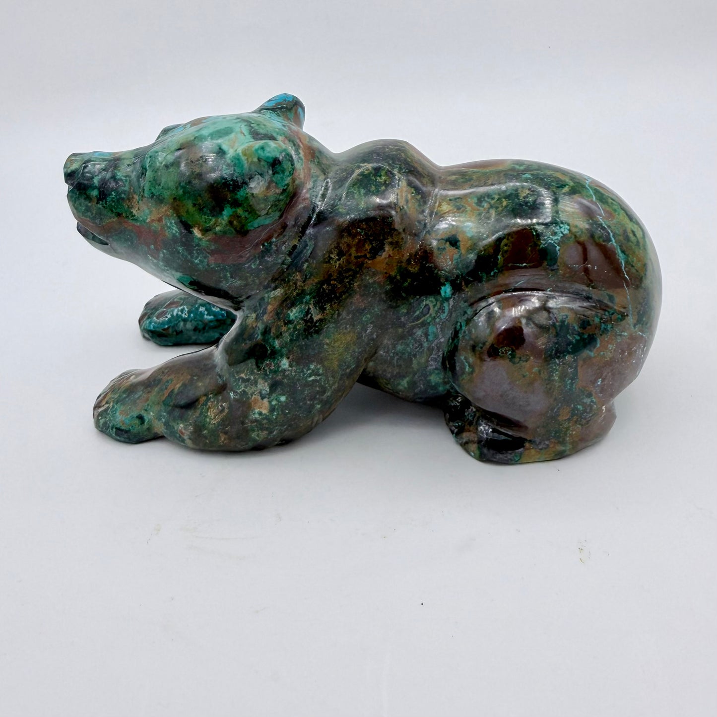Playful Tide – Chrysocolla Cub Bear Sculpture