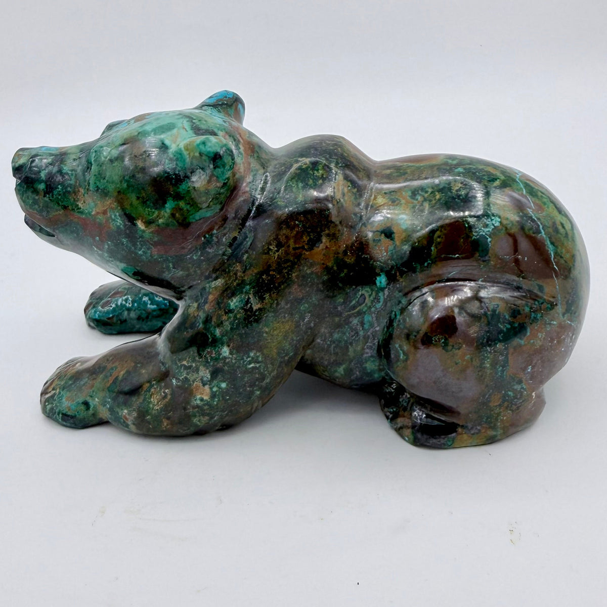 Playful Tide – Chrysocolla Cub Bear Sculpture