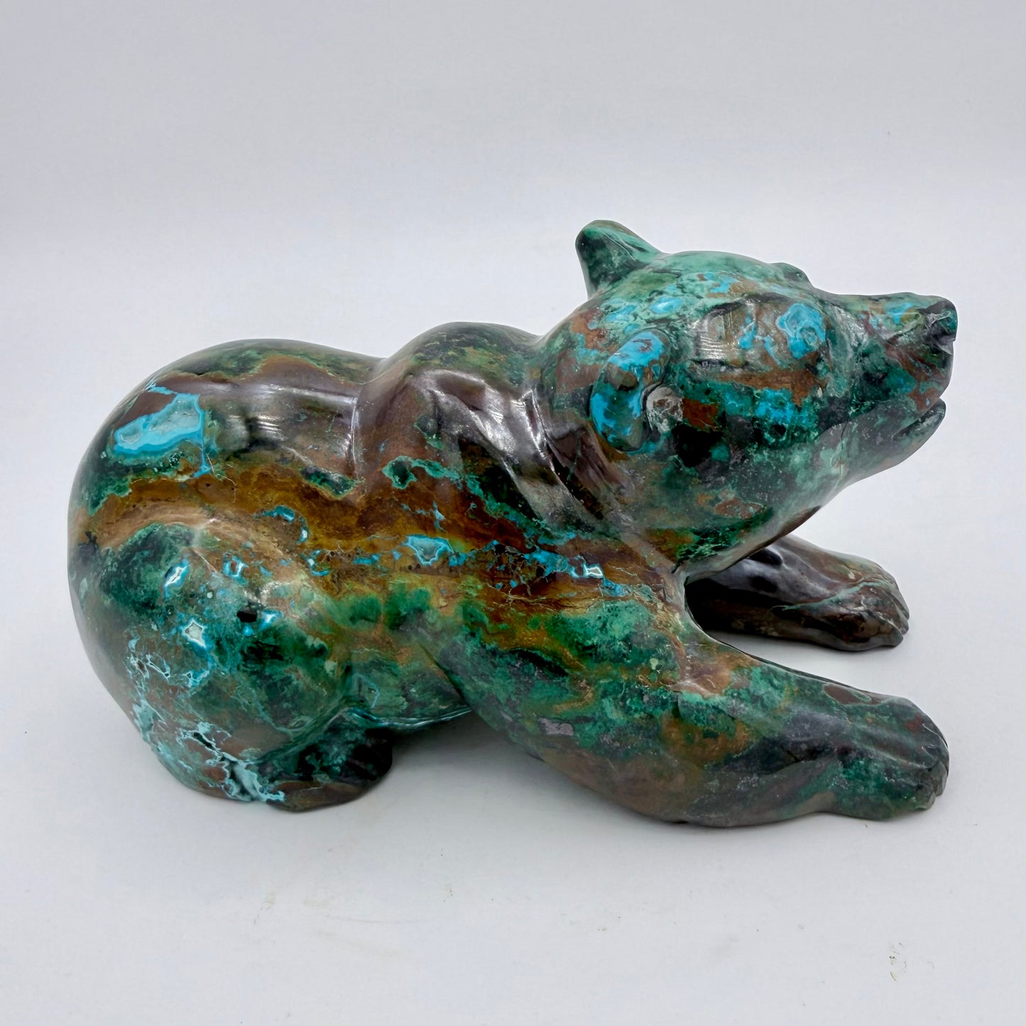 Playful Tide – Chrysocolla Cub Bear Sculpture