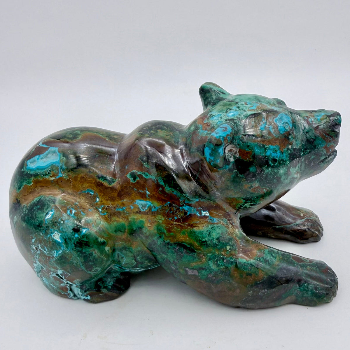 Playful Tide – Chrysocolla Cub Bear Sculpture