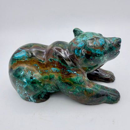 Playful Tide – Chrysocolla Cub Bear Sculpture