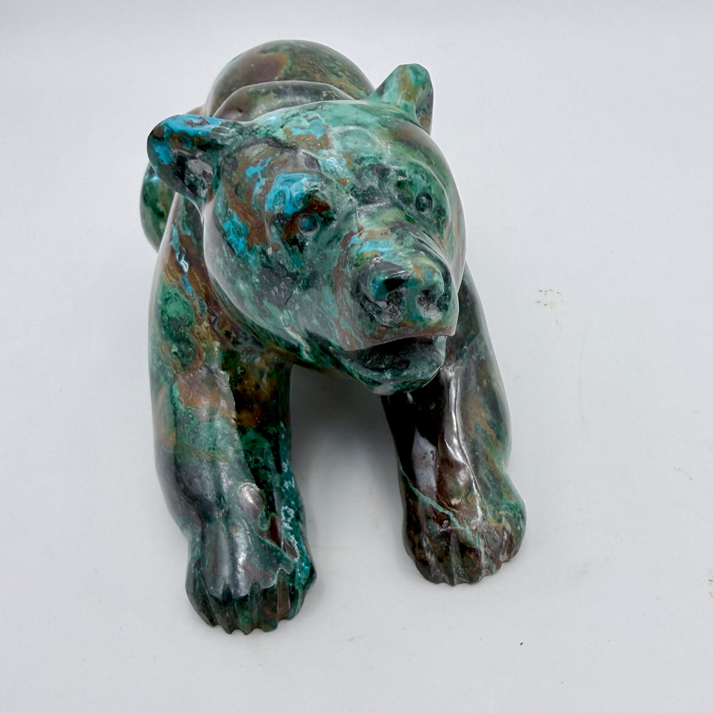 Playful Tide – Chrysocolla Cub Bear Sculpture