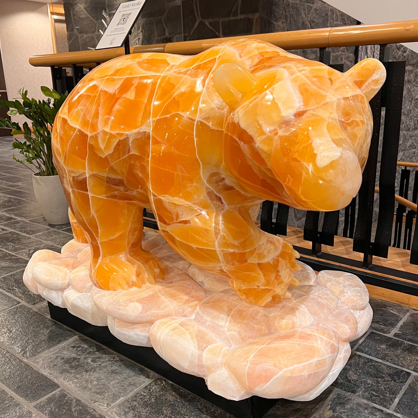 Gold Strike — Honeycomb Calcite Grizzly Walking On River Stone