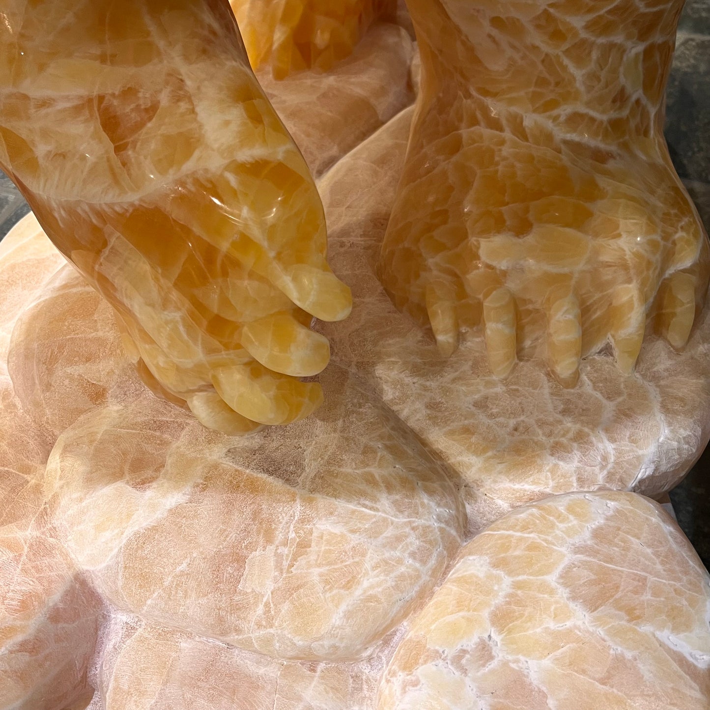 Gold Strike — Honeycomb Calcite Grizzly Walking On River Stone