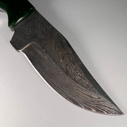 Hand-Carved Nephrite Jade Damascus Hunting Knife