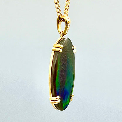 18K Yellow Gold Ammolite Pendant - Rare Picture Ammolite