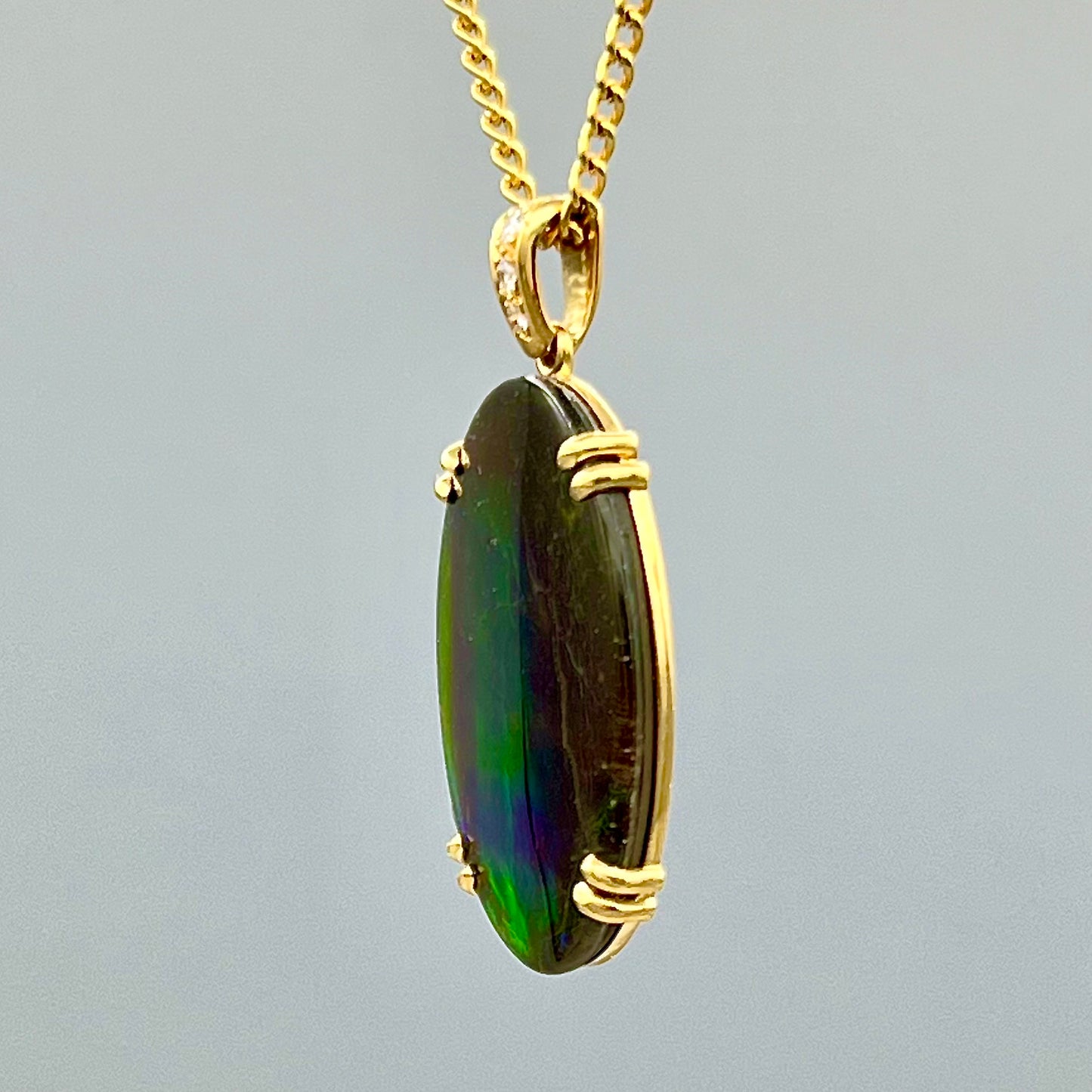 18K Yellow Gold Ammolite Pendant - Rare Picture Ammolite