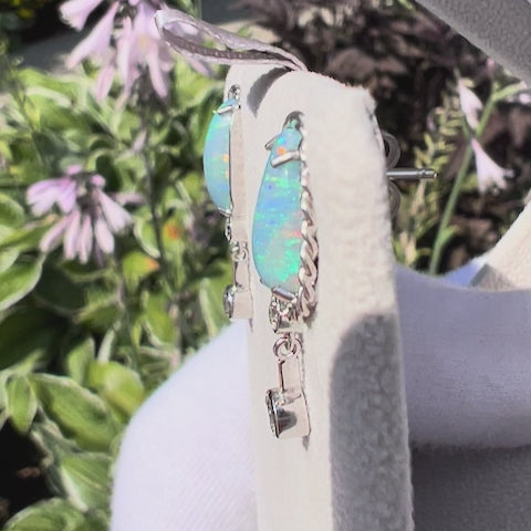 Ocean Opals - 18K White Gold & Diamond Earrings