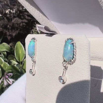 Ocean Opals - 18K White Gold & Diamond Earrings