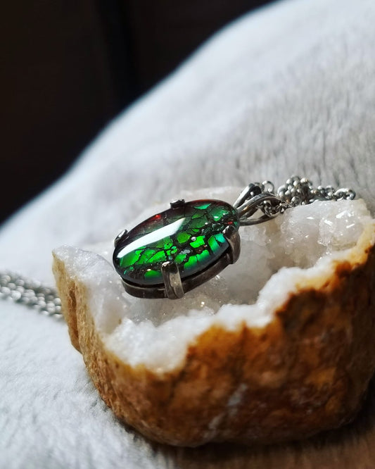 Ammolite Emerald Pendant